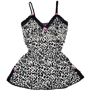 Leopard Print Nighty Chemise with Pink Bows And Black Lace